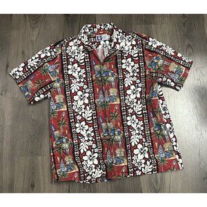 Vintage RJC Hawaiian Shirt XL Floral Woody Car SurfBoard Button Down USA Hawaii
